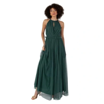 Image of Anaya with Love Women&#039;s Maxi Dress Ladies Sleeveless Halterneck Ruffle Empire A line for Wedding Guest Bridesmaid Ball Evening Occasion, Emerald Green, 10