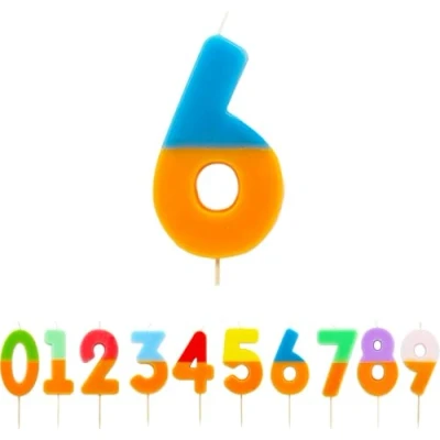Image of Talking Tables Orange and Blue Number 6 Candle for Cakes Colourful Birthday Cake Topper Decorations Kids Party, Boys 6th, 16th, 60th, Girls, Anniversary, Milestone