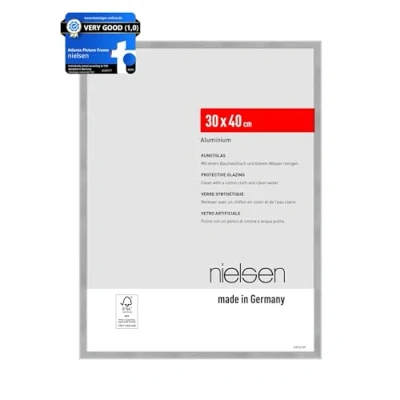 Image of nielsen Atlanta Photo Frame 30x40cm Aluminium Picture Frame, Silver with Protective Acrylic Glazing and Push Turn Clips Brushed Frosted