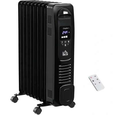 Image of HOMCOM 2000W Digital Oil Filled Radiator, 9 Fin, Portable Electric Heater with LED Display, Timer, 3 Heat Settings, Safety Cut Off and Remote Control, Black