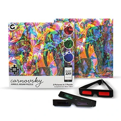 Image of Ginger Fox RGB Jungle By Carnovsky 500 Piece 3 Pictures In 1 Jigsaw Puzzle Includes Artwork Print, Glasses &amp; Lens App