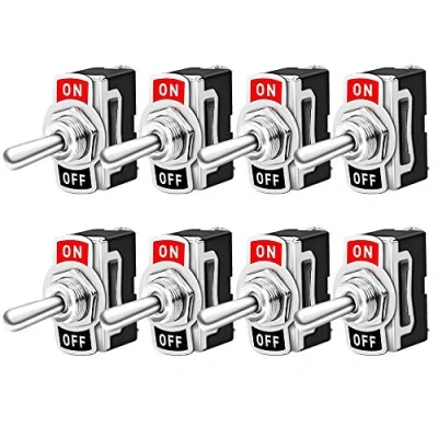 Image of QitinDasen 8Pcs Premium Car Toggle Switch, ON OFF 2 Position Pins SPST Auto Rocker Waterproof Metal Mini for Truck Boat (15A 250VAC / 20A 125VAC)
