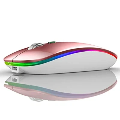 Image of Uiosmuph G12 Wireless Mouse, 2.4GHz with USB Receiver &amp; C Adapter, Slim Rechargeable Silent Mouse for Laptop, PC, Macbook, Windows, Mac OS Rose Gold