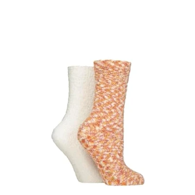 Image of SockShop Ladies Colourful and Warm Cosy Slipper Socks with Anti Slip Grips Gift Idea 2 Pairs Pumpkin Spice 4 8