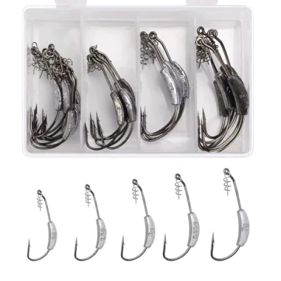 Image of 25Pcs Weighted Swimbait Hooks, Jig Heads with Twist Lock, Fishing Hooks Saltwater Worm Weedless for Bass Fishing, Mixed 5 Size 1/0 2/0 3/0 4/0 5/0