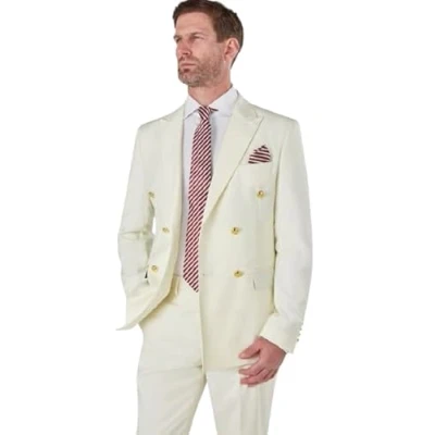 Image of Xposed Men&#039;s Classic Slim Fit Double Breasted Blazer Gold Buttons Vintage Jacket [BLZ PJ482494 CREAM 46]