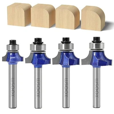 Image of WSOOX 4 Pcs Round Over Edge Forming Router Bit Set with 6mm Shank, Corner Rounding Edging Cutter Milling Tool
