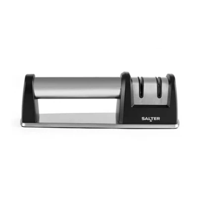 Image of Salter Manual Knife Sharpener 2 Stage Sharpening System, Tungsten Steel, Ceramic Rod for Fine Polishing, Easy Grip Handle, Dull and Blunt Knives, Kitchen Non Slip Base, Stainless Steel