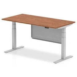Image of Air 1600x800 Height Adjustable Desk Walnut Silver Leg Modesty Panel