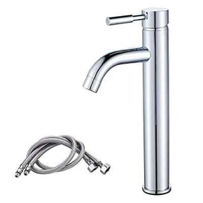 Image of Tall Basin Mixer Taps,XBMY High Rise Single Lever Chrome Brass Countertop Bathroom Sink Tap for Cloakroom&amp;Washroom