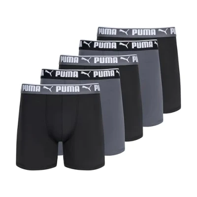 Image of PUMA Men&#039;s 5 Pack Performance Boxer Briefs, Black/Grey, L