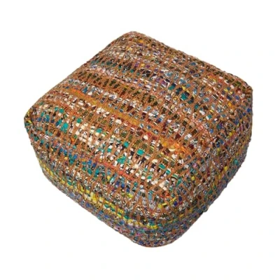 Image of HOMESCAPES Multi Coloured Square Cube Pouffe Beanbag Traditional Chindi Style with Polystyrene Ball Filling 60 x 30 cm