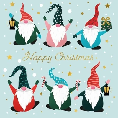 Image of Marie Curie Charity Gonks Christmas Greeting Cards, 14x14cm, Pack of 10 with Envelopes, Die Cut Box, FSC Board, Made in UK