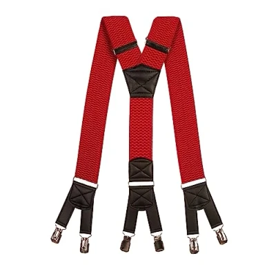 Image of Olata Men&#039;s Six Clip Heavy Duty Extra Wide Y Shape Braces/Suspenders 5cm. Red