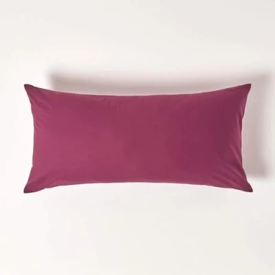 Image of HOMESCAPES Plum Purple Pure Egyptian Cotton Euro Size Pillowcase 40 x 80 cm 200 TC 400 Thread Count Percale Equivalent Pillow Case with Zip Pack of 2