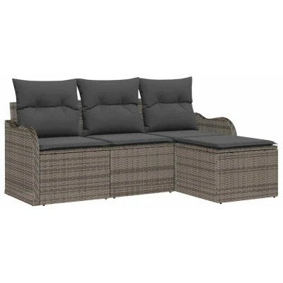 Image of vidaXL 4 Piece Garden Sofa Set with Cushions Grey Poly Rattan