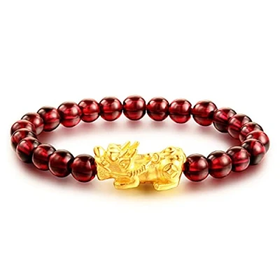 Image of Wealth Prosperity Charm Bracelet, Amulet Pixiu/Pi Yao Lucky Bracelet Natural Agates Garnet Red Black Crystals Beaded Balancing Crystal Good Fortune Courageous Gifts(10PCS) ( Color :