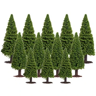 Image of Wakauto 15Pcs Model Trees,Mixed 3 Sizes Cedar Trees Architecture Train Scenery for DIY Decor Green