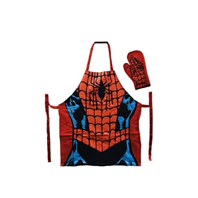 Image of Marvel Spiderman Apron &amp; Oven Glove Set, Red, One Size