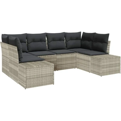 Image of vidaXL 6 Piece Garden Sofa Set with Cushions Light Grey Poly Rattan