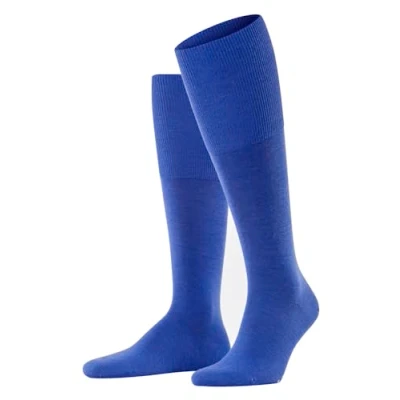 Image of FALKE Men&#039;s Airport M KH Wool Cotton Long Plain 1 Pair Knee High Socks, Blue (Sapphire 6055), 10 11