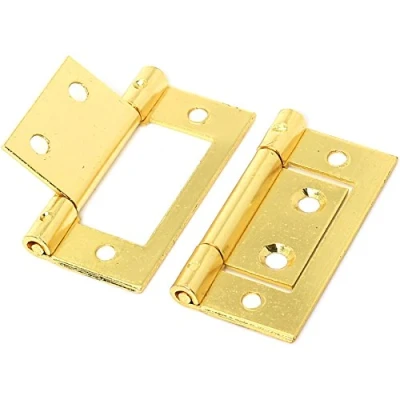 Image of Pair of Small Brass 50mm/2&quot; Flush Hinges Wardrobe/Cabinet/Cupboard/Door