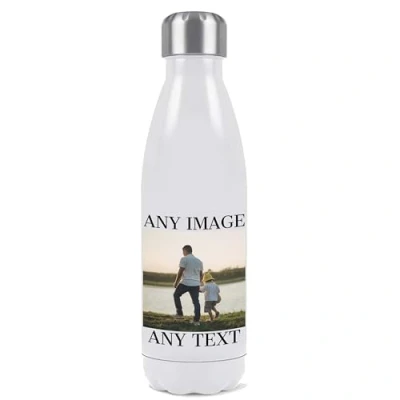 Image of EKAM Personalised Stainless Steel Water Bottle Customise with Your own Image and Text Thermal Vacuum Insulated 500ml Gift Back to School, Christmas, Mother Day, Fathers Birthday