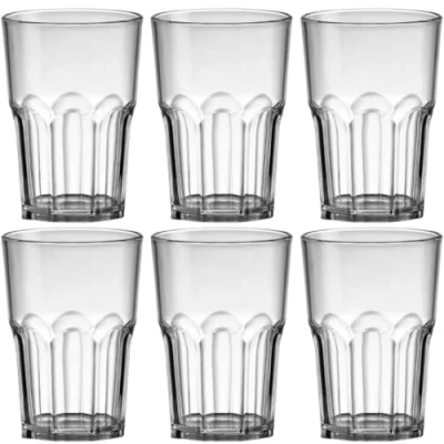Image of AIOS Set of 6 Unbreakable Reusable Polycarbonate Plastic Octagon Shaped 12 OZ Tumblers. (350ml/ 12oz to Rim Height 12cm, Max Diameter 85mm)