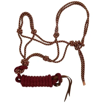 Image of Weaver Leather Diamond Braid Rope Halter and Lead Sangria/Gold, Average Horse