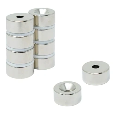 Image of Neodymium Magnet for Arts, Crafts, Model Making, DIY, Hobbies, Office and Home 20mm dia x 10mm thick 5.2mm c/sink 11kg Pull North