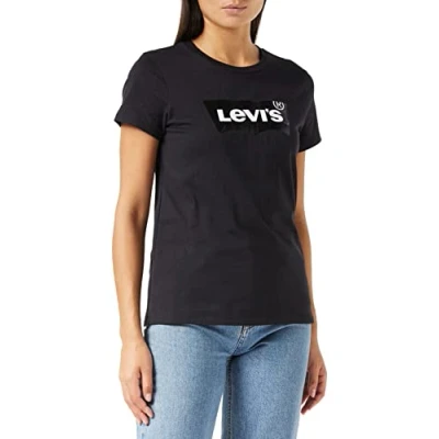 Image of Levi&#039;s Women&#039;s The Perfect Tee Large Batwing Logo T Shirt, Black Agate, XXS