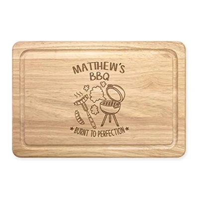 Image of Personalised Custom Name BBQ Burnt to Perfection Rectangular Wooden Chopping Board