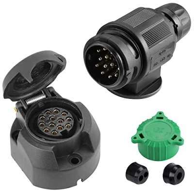 Image of SPARKMOTO 13 Pin Trailer Plug and Socket,12V Socket Tow bar Towing Light Connector, For RV Cars Caravan Adapter Connector (Short)