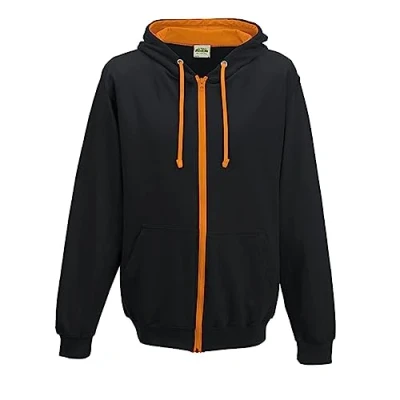 Image of AWDis Men&#039;s Varsity Zoodie Hoodie, Multicoloured (Jet Black/Orange Crush), Large