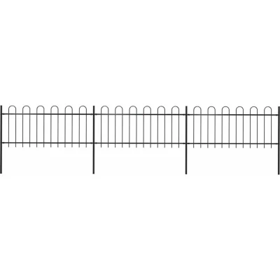 Image of vidaXL Garden Fence with Hoop Top Steel 5.1x0.8 m Black
