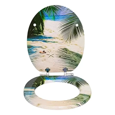 Image of SINOBATH Wooden Toilet Seat, Soft Close WC Seat Adjustable Hinges Easy Clean and Assembly