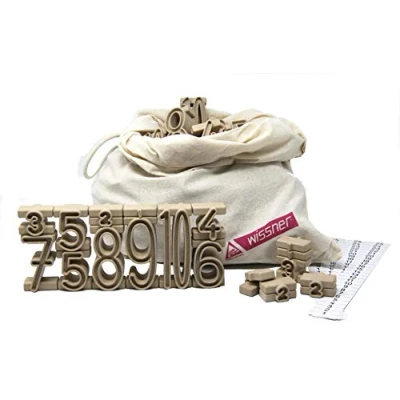 Image of WISSNER active learning Set of 170 tower numbers made RE Wood, in a cotton bag,170 stück,natural,R80023.000