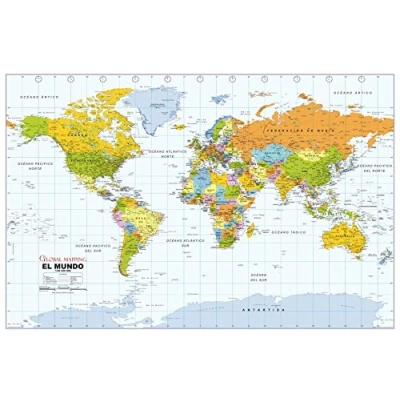 Image of Political World Wall Map, Spanish Language 40.75&quot; x 27&quot; Paper