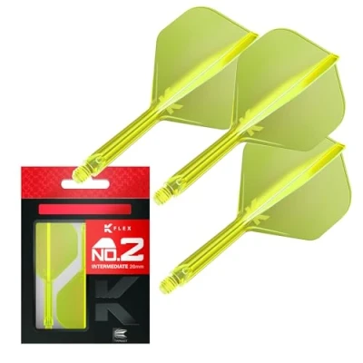 Image of Target Darts K Flex Integrated Dart Flight And Shaft, No.2 Yellow (Intermediate) Pack Of 3 No 2, Kflex Precision Moulded 2 In 1 Flights Stem Professional Accessories