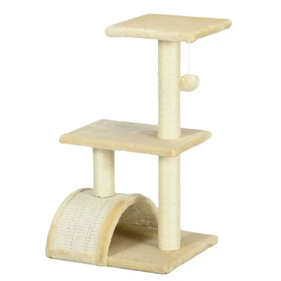 Image of PawHut Cat Tree Tower for Indoor Cats, 72cm Climbing Activity Centre w/Sisal Scratching Post, Pad, Arc Perch, Hanging Ball, Toy Cream white