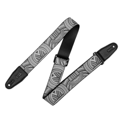 Image of Levy&#039;s Leathers MP2TAT 002 Unisex Adult Polyester, Tattoo Series, Tribal Design and Black Leather Ends, Adjustable Guitar Strap from 35&quot; to 60&quot;, Standard