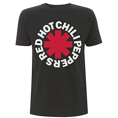 Image of Paradiso Clothing RED HOT Chili Peppers Classic Asterisk Ringer Print Tshirt, Women&#039;s, Size: XL, Black