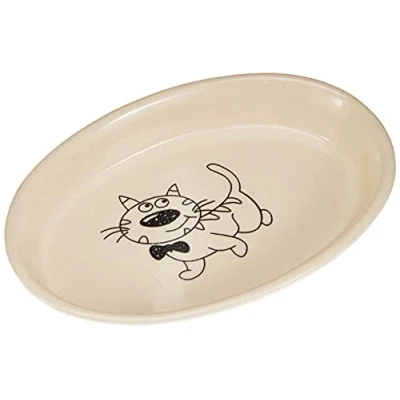 Image of Nobby 73637 Ceramic Cat Bowl Oval 17 x 11 2.5 cm Cream/Beige