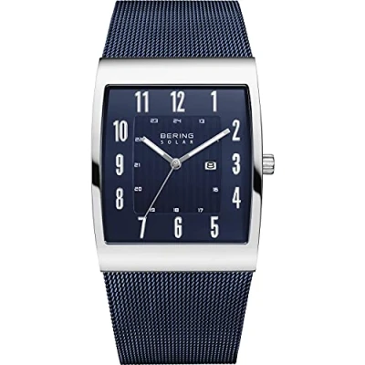 Image of BERING Men Analog Solar Collection Watch with Stainless Steel Strap &amp; Sapphire crystal 16433 307, Blue/Silver, 33 mm