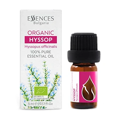 Image of Essences Bulgaria Organic Hyssop Essential Oil 5ml Hyssopus officinalis 100% Pure and Natural Undiluted Therapeutic Grade Family Owned Farm Steam Distilled Non GMO Vegan