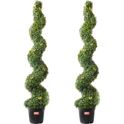 Image of VEVOR Artificial Boxwood, 60 inch Tall (2 Pieces), Spiral Topiary Trees, Faux Plant w/Extra Leaves &amp; Pot Small, UV Rated Greenery Set for Home Decor Indoor/Outdoor, 300 x 1600