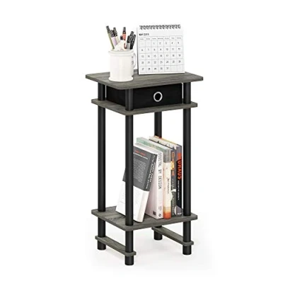 Image of Furinno Turn N Tube Tall End Table, Side Table with Bin, French Oak Grey/Black