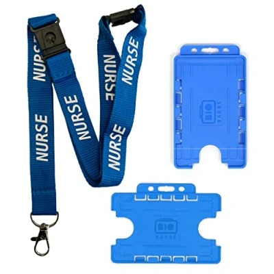 Image of 20mm Blue Nurse Neck Lanyard with Triple (3 Point) Breakaway &amp; Double ID Card Holder (Vertical Holder)