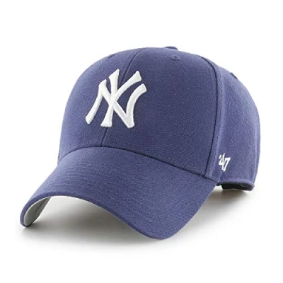 Image of 47 MLB New York Yankees MVP Unisex Baseball Cap : Adjustable Hook &amp; Loop Strap White Logo Colour Light Navy