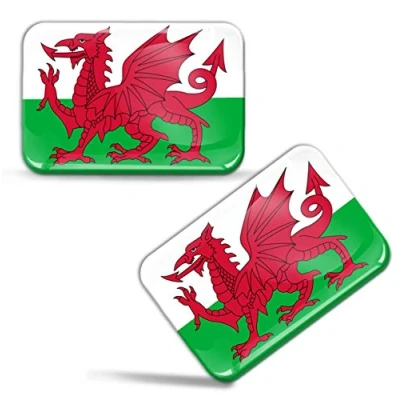 Image of Biomar Labs® 2 x 3D Domed Silicone Stickers Decals Wales United Kingdom UK State Region National Flag Car Motorcycle Helmet F 94